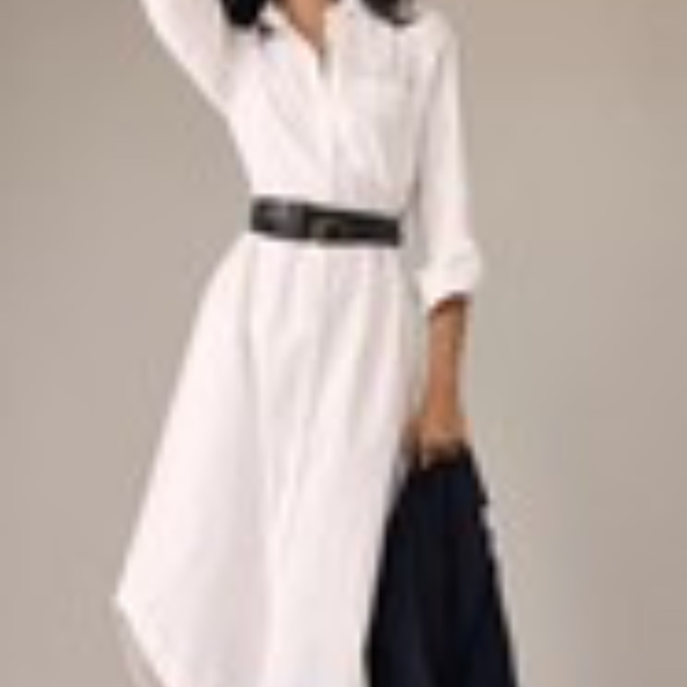 Anthropologie Shirt Dress Duster MP Womens White Side Slit 100% Linen Top - Picture 6 of 12